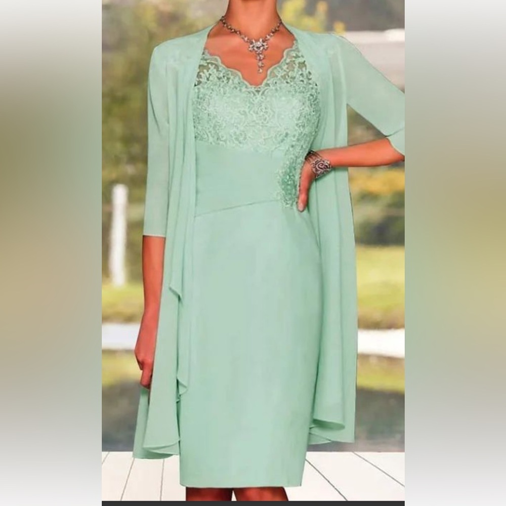 Elegant Mint Green Dress with Sheer Cardigan